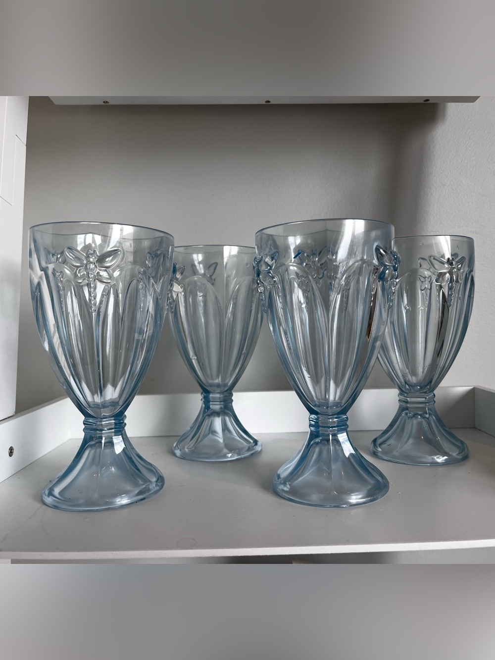 Lennox Blue Dragonfly Water Wine Pressed Glass Goblets glasses butterfly meadow
